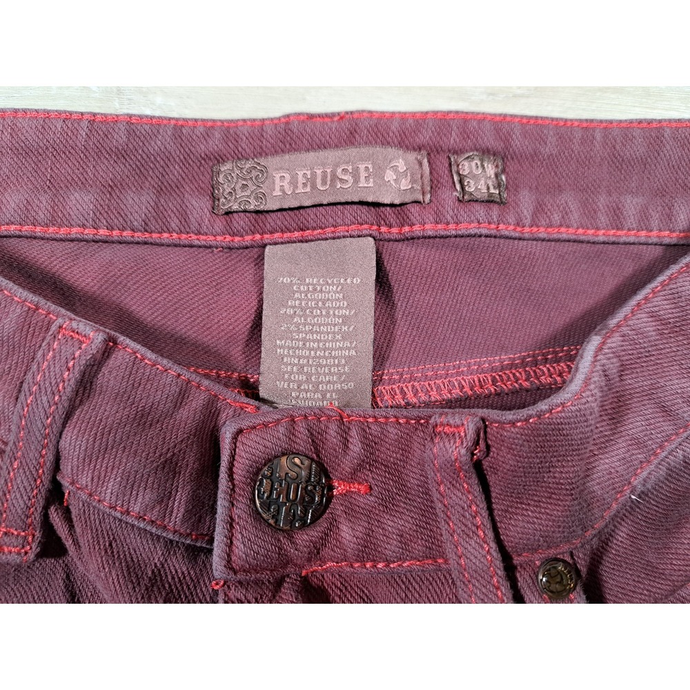 REUSE Jeans Womens‎ 30x34 Burgundy Recycled Cotton Low Rise Skinny Leg Denim - Picture 3 of 7